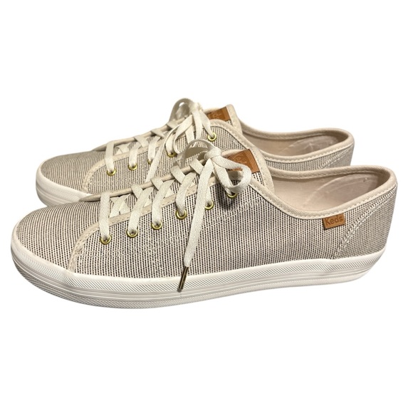 Keds Shoes - Keds NWOT Kickstart Canvas Lace Up Sneakers, Ivory With Black Stripes, Size 10